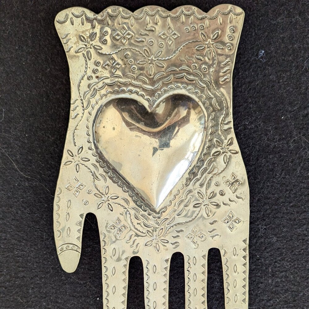 VALENTINE--SILVER METAL HAND-BEAUTIFUL--UNIQUE-ONE OF A KIND-1990'S EXCELLENT!